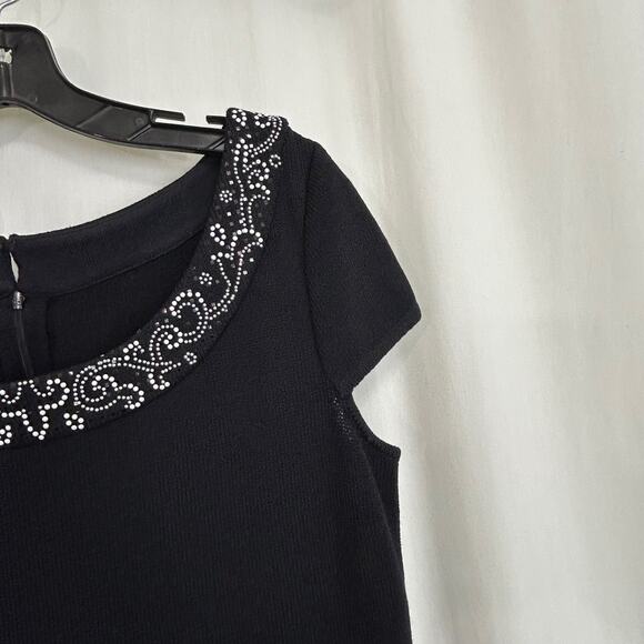 St. John Evening Black Knit Cocktail Dress White Rhinestone Sequin Women Size 10 - Picture 5 of 11